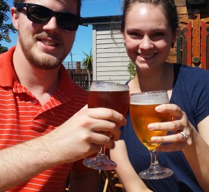 Couple drinking beer at the end of our Marlborough Wine Tour